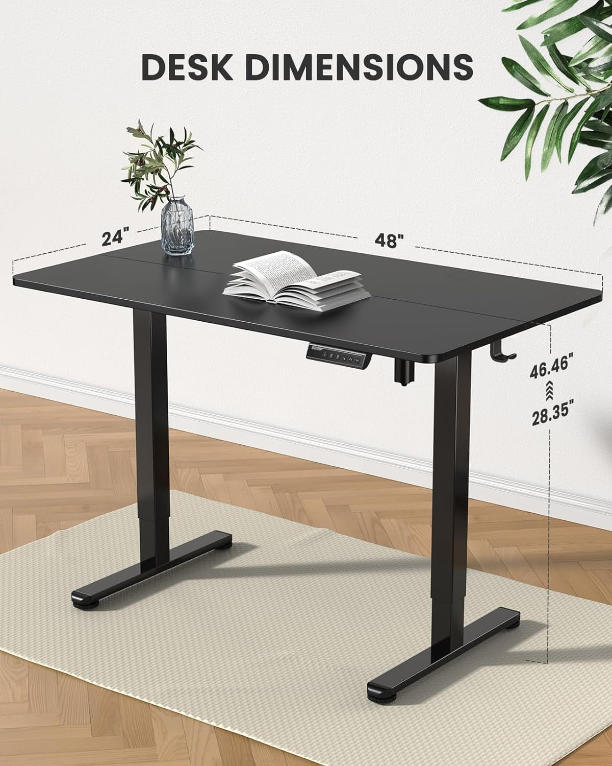 Height Adjustable Electric Standing Desk, 48 X 24 Inches Sit Stand up Desk, Memory Computer Home Office Desk (Black) - Digital Haven