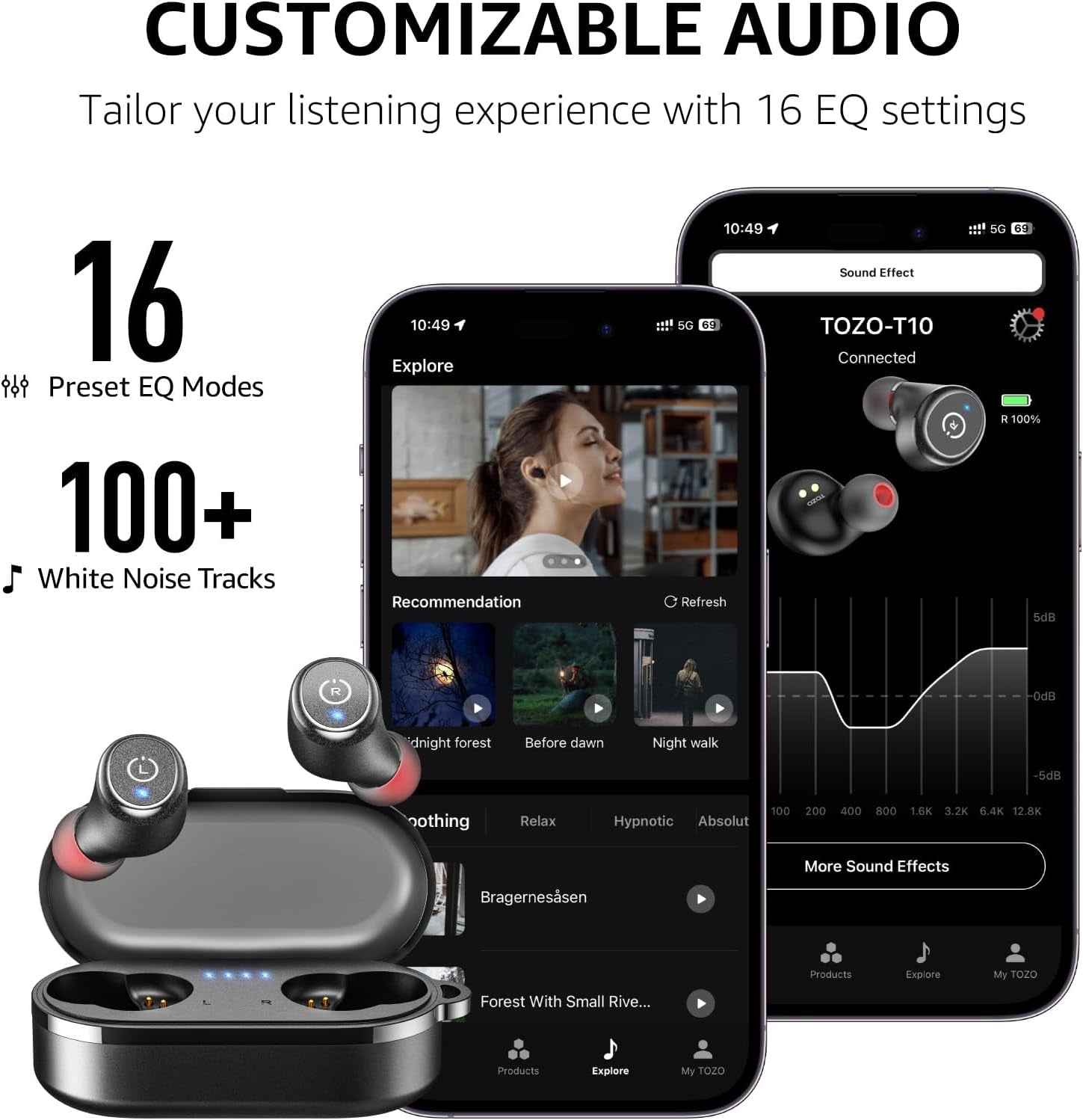 TOZO T10 (Ergonomic Edition)Wireless Earbuds Bluetooth 5.3 Headphones, App Customize EQ, Ergonomic Design, 55H Playtime, Wireless Charging Case, IPX8 Waterproof Sound In-Ear Headset, 2024 New Version - Digital Haven