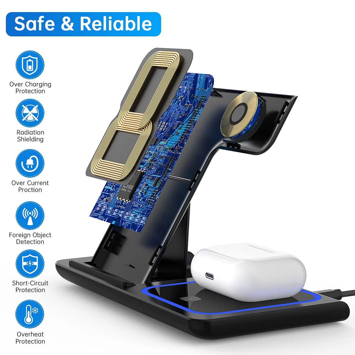 3 in 1 Wireless Charger, 18W Fast Charger Pad Stand Charging Station Dock for Iwatch Series SE 8/7/6/5/4/3 Airpods Pro/3/2 for Iphone 15/14/13/12 /11/Pro Max/12 Pro /XR (With QC3.0 Adapter) - Digital Haven