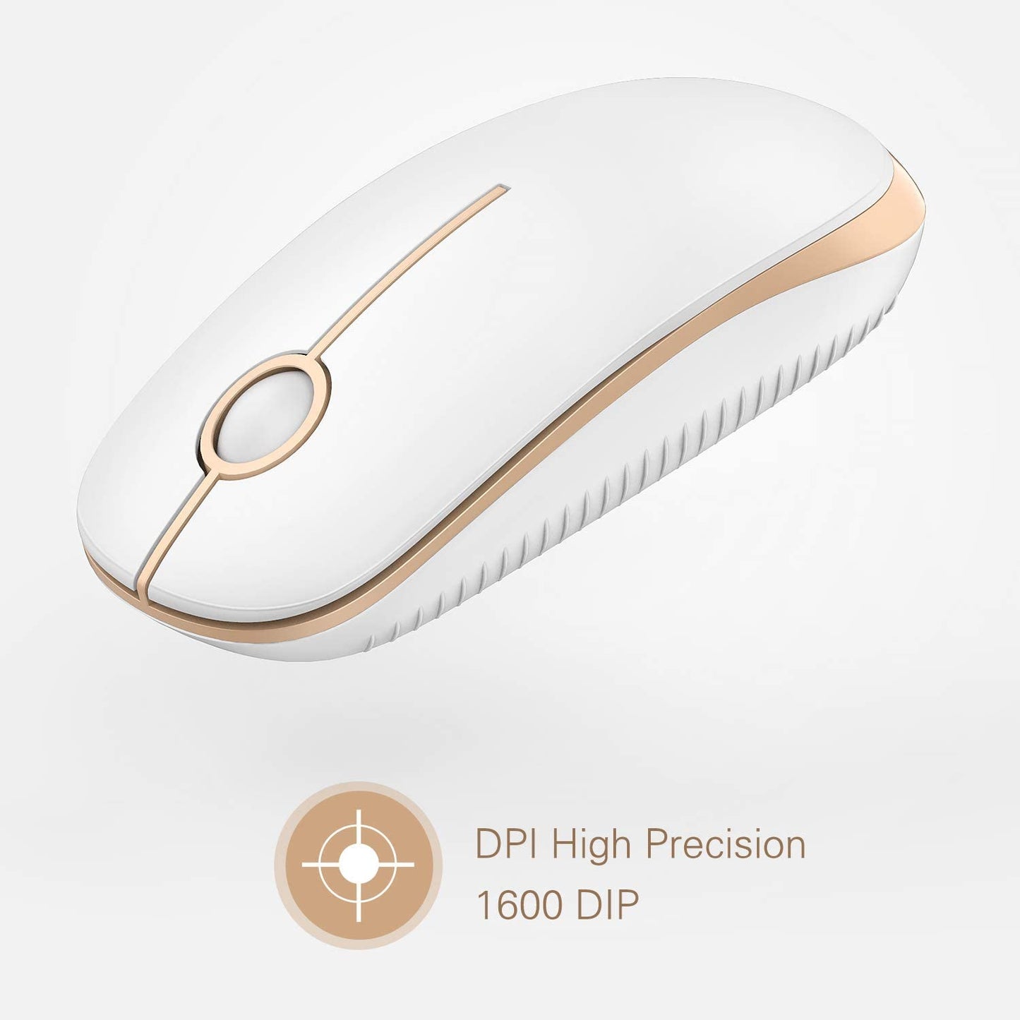 Wireless Mouse, 2.4G Slim Portable Computer Mice with Nano Receiver for Notebook, PC, Laptop, Computer (White and Gold) - Digital Haven