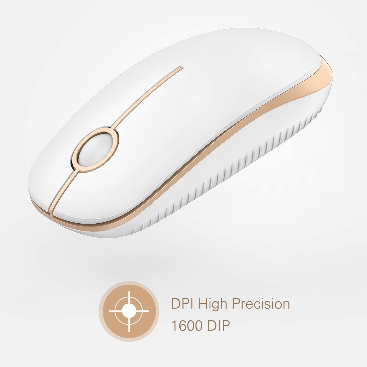 Wireless Mouse, 2.4G Slim Portable Computer Mice with Nano Receiver for Notebook, PC, Laptop, Computer (White and Gold) - Digital Haven