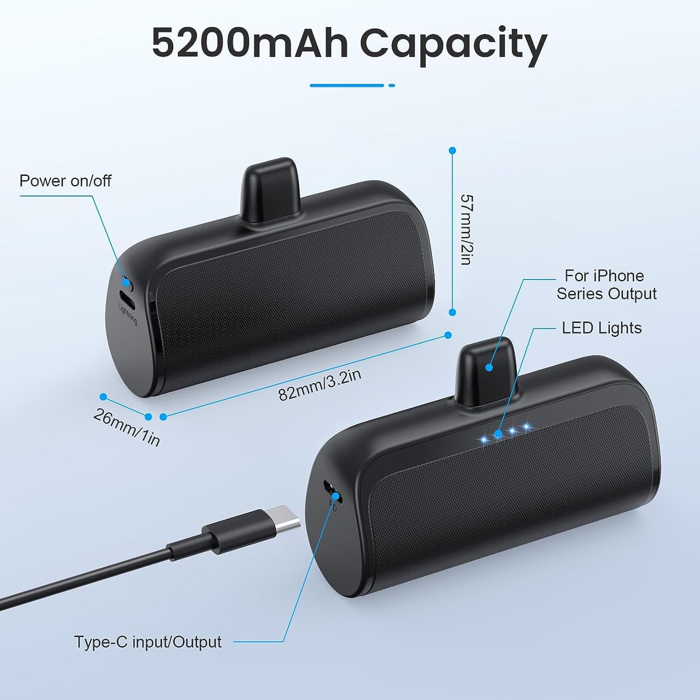 Mini Portable Charger Power Bank for Iphone,5200Mah Portable Phone Charger, Ultra-Compact PD Fast Charging Battery Pack Compatible with Iphone 14/14 Plus/Pro Max/13/12/12 Mini/11/Xs/Xr/X/8/7/6/6S - Digital Haven