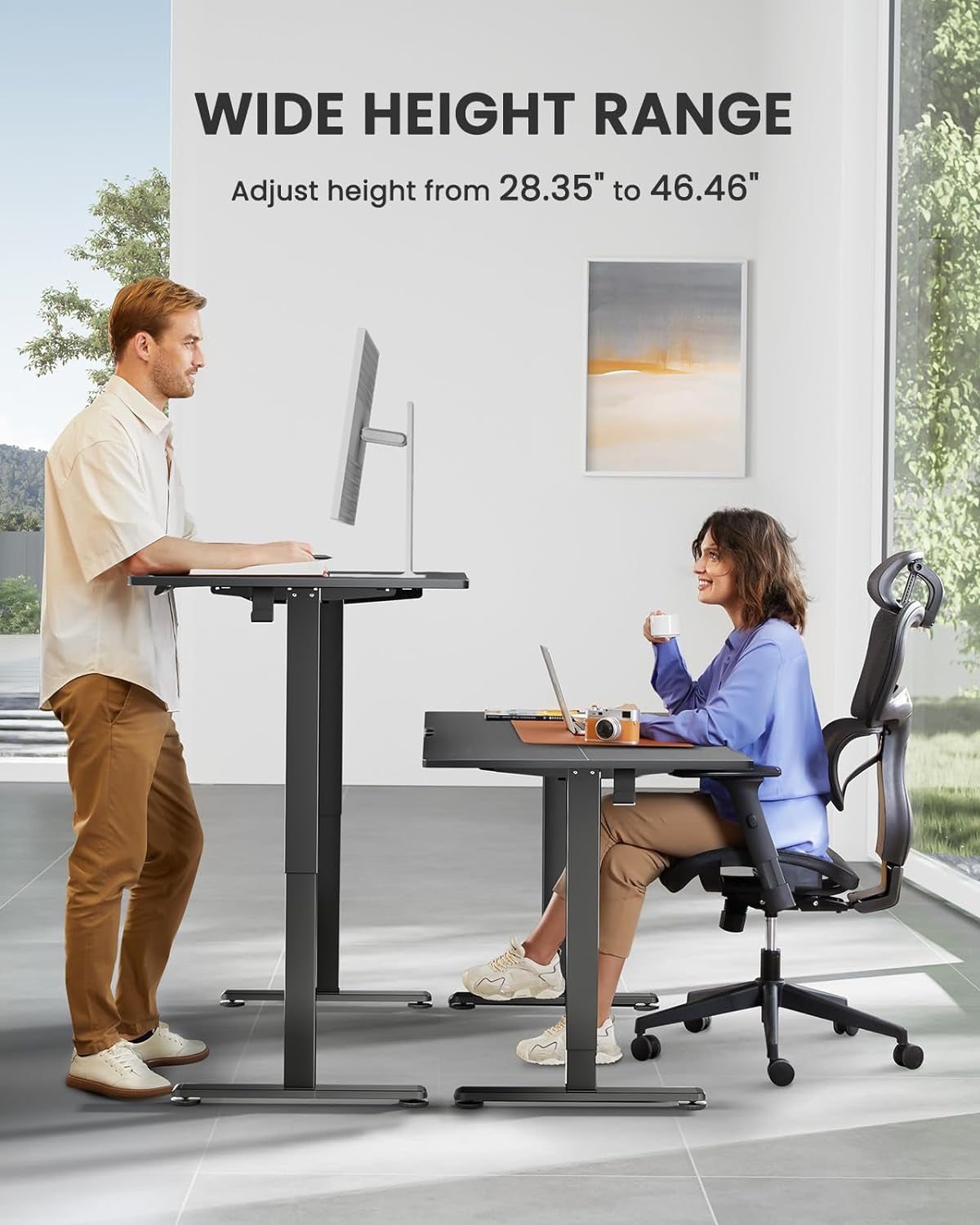 Height Adjustable Electric Standing Desk, 48 X 24 Inches Sit Stand up Desk, Memory Computer Home Office Desk (Black) - Digital Haven