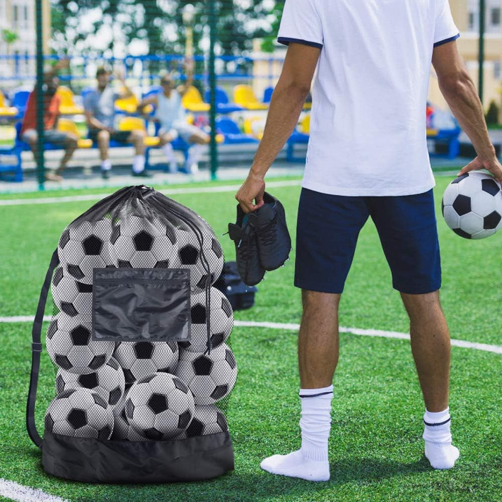 Extra Large Sports Ball Bag Mesh Socce Ball Bag Heavy Duty Drawstring Bags Team Work for Holding Basketball, Volleyball, Baseball, Swimming Gear with Shoulder Strap - Digital Haven