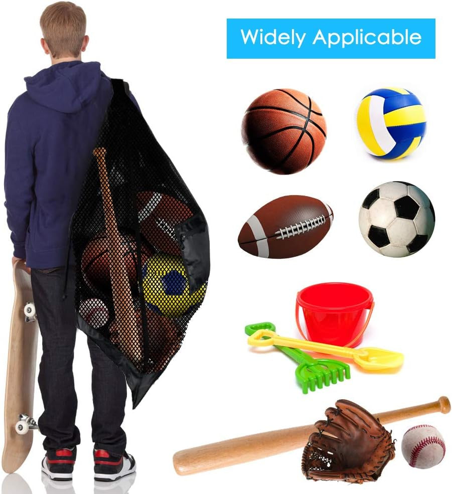 Extra Large Sports Ball Bag Mesh Socce Ball Bag Heavy Duty Drawstring Bags Team Work for Holding Basketball, Volleyball, Baseball, Swimming Gear with Shoulder Strap - Digital Haven
