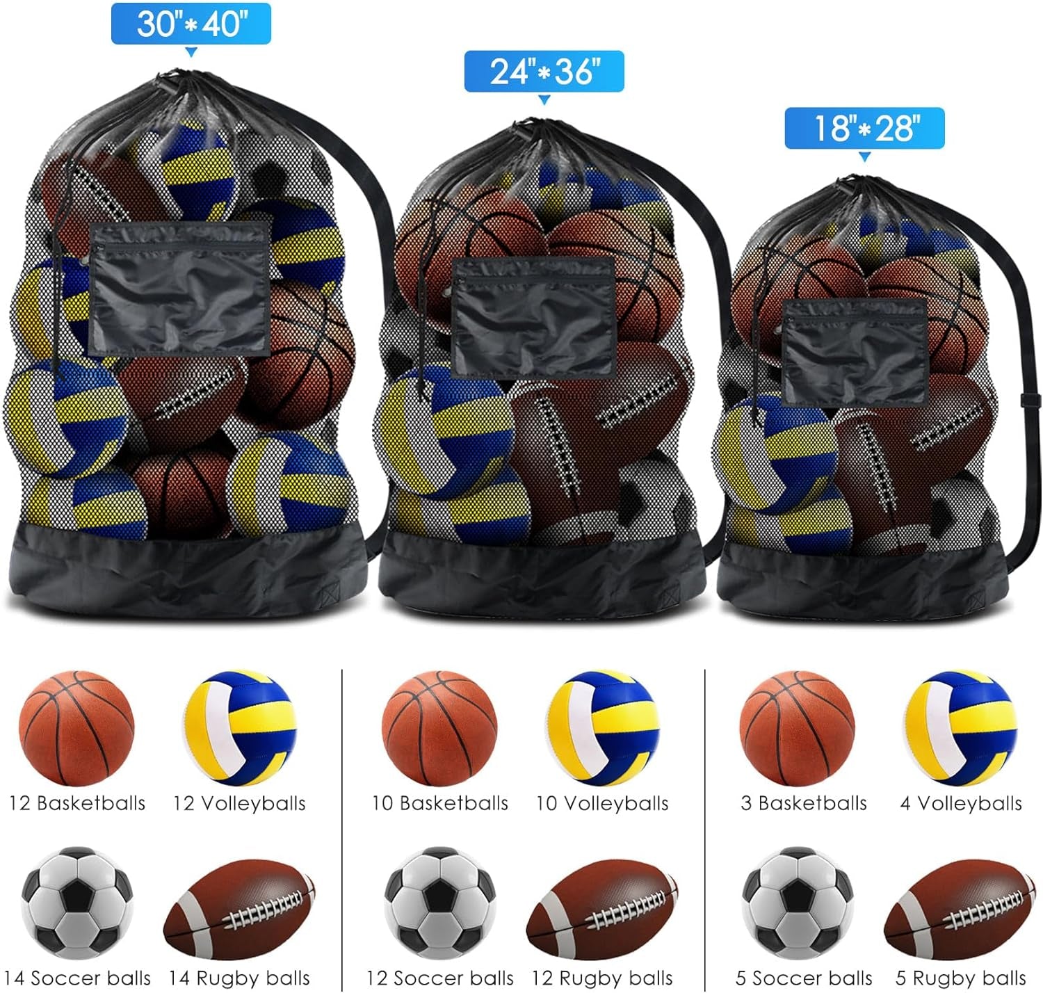 Extra Large Sports Ball Bag Mesh Socce Ball Bag Heavy Duty Drawstring Bags Team Work for Holding Basketball, Volleyball, Baseball, Swimming Gear with Shoulder Strap - Digital Haven