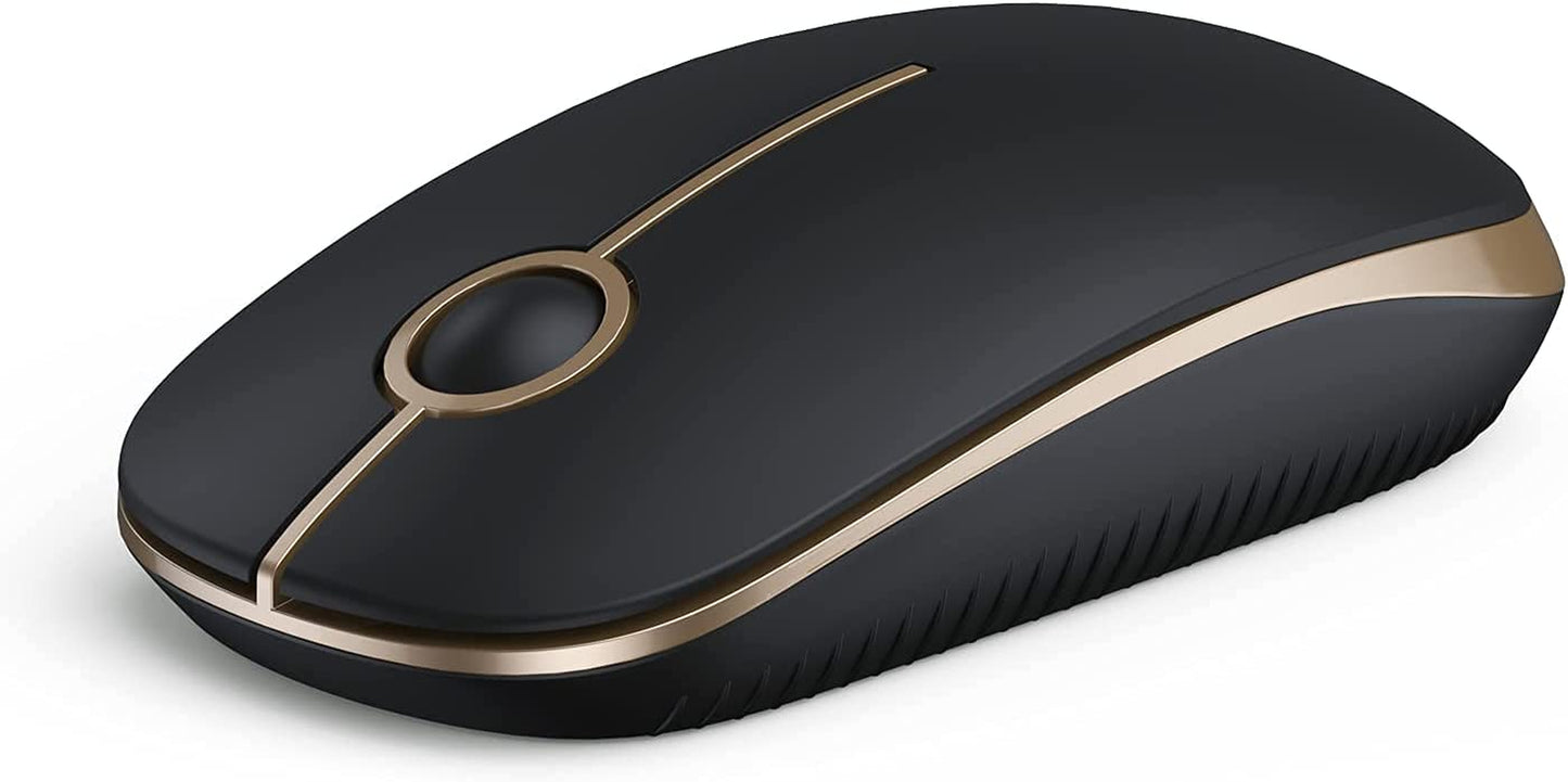 Wireless Mouse, 2.4G Slim Portable Computer Mice with Nano Receiver for Notebook, PC, Laptop, Computer (White and Gold) - Digital Haven