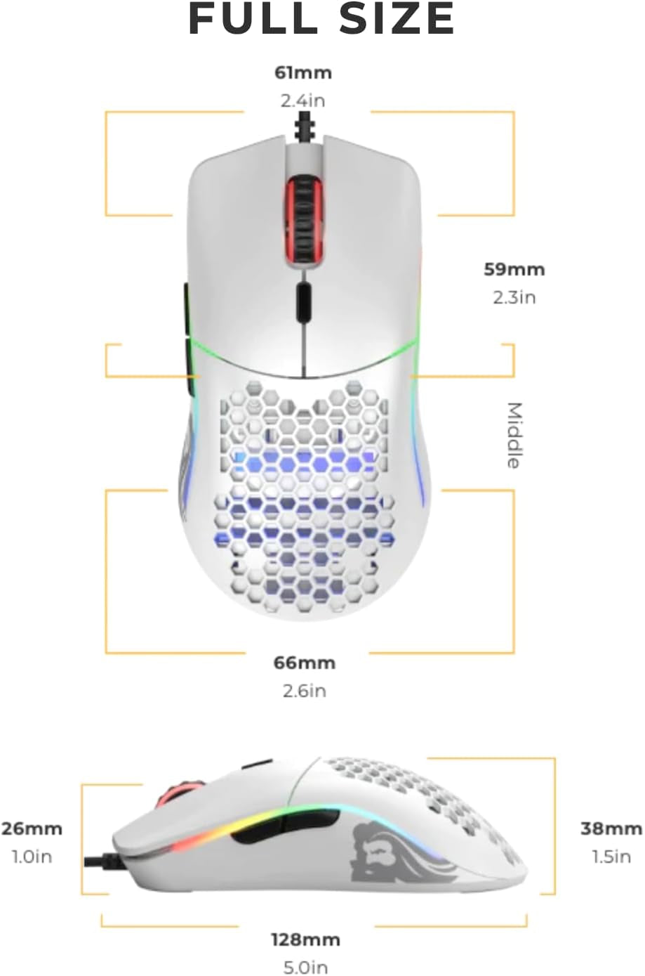 Model O Wired Gaming Mouse 67G Superlight Honeycomb Design, RGB, Pixart 3360 Sensor, Omron Switches, Ambidextrous - Matte White - Digital Haven