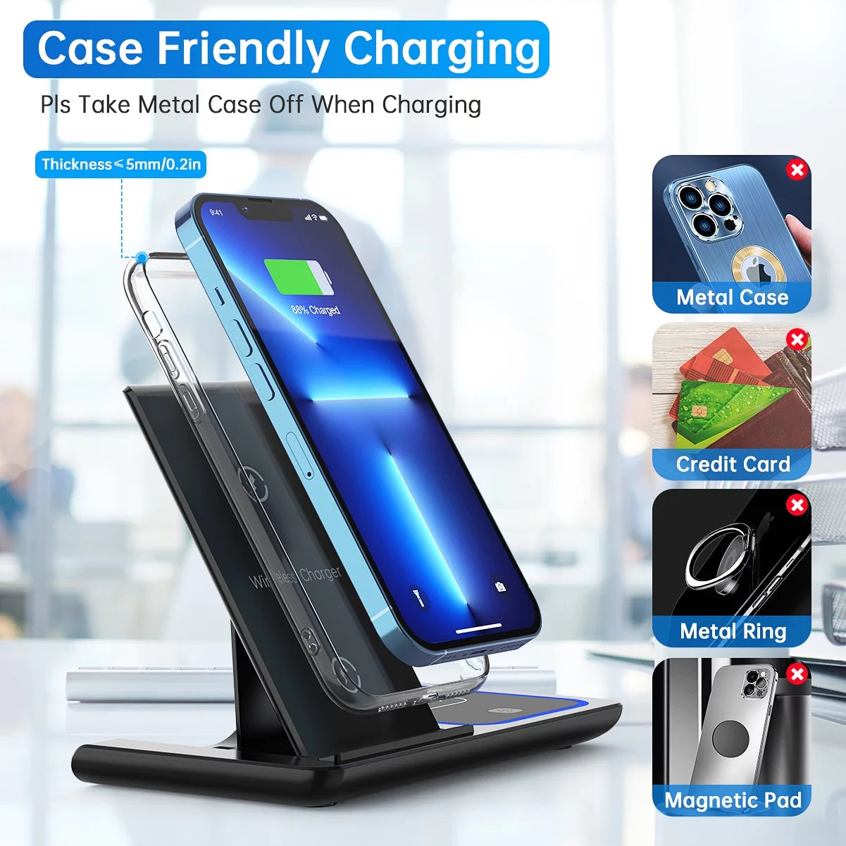 3 in 1 Wireless Charger, 18W Fast Charger Pad Stand Charging Station Dock for Iwatch Series SE 8/7/6/5/4/3 Airpods Pro/3/2 for Iphone 15/14/13/12 /11/Pro Max/12 Pro /XR (With QC3.0 Adapter) - Digital Haven