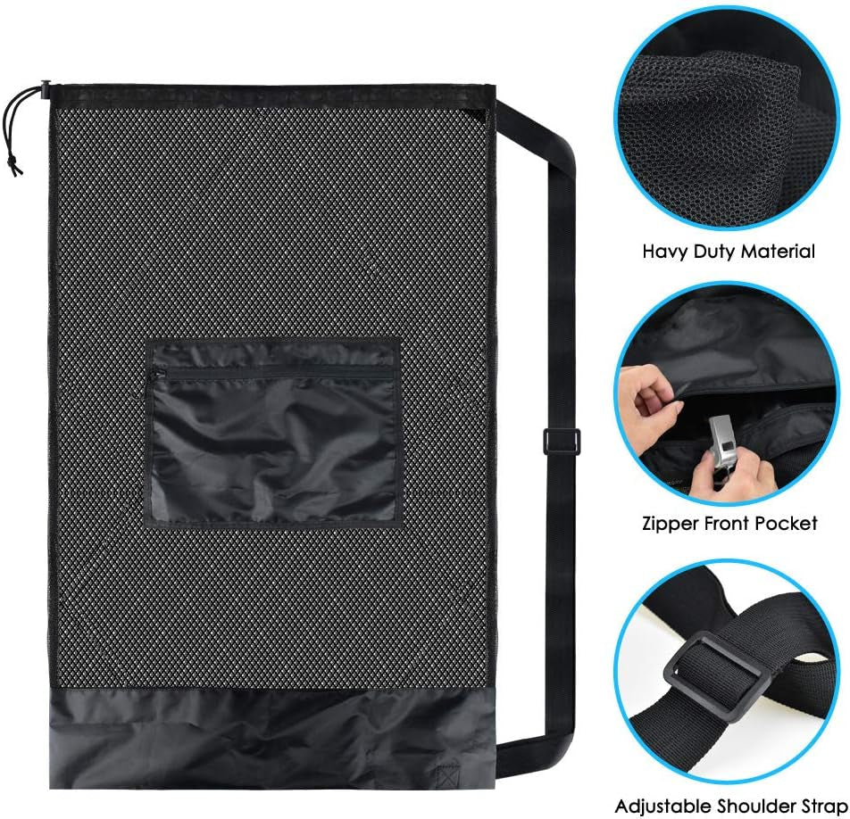 Extra Large Sports Ball Bag Mesh Socce Ball Bag Heavy Duty Drawstring Bags Team Work for Holding Basketball, Volleyball, Baseball, Swimming Gear with Shoulder Strap - Digital Haven