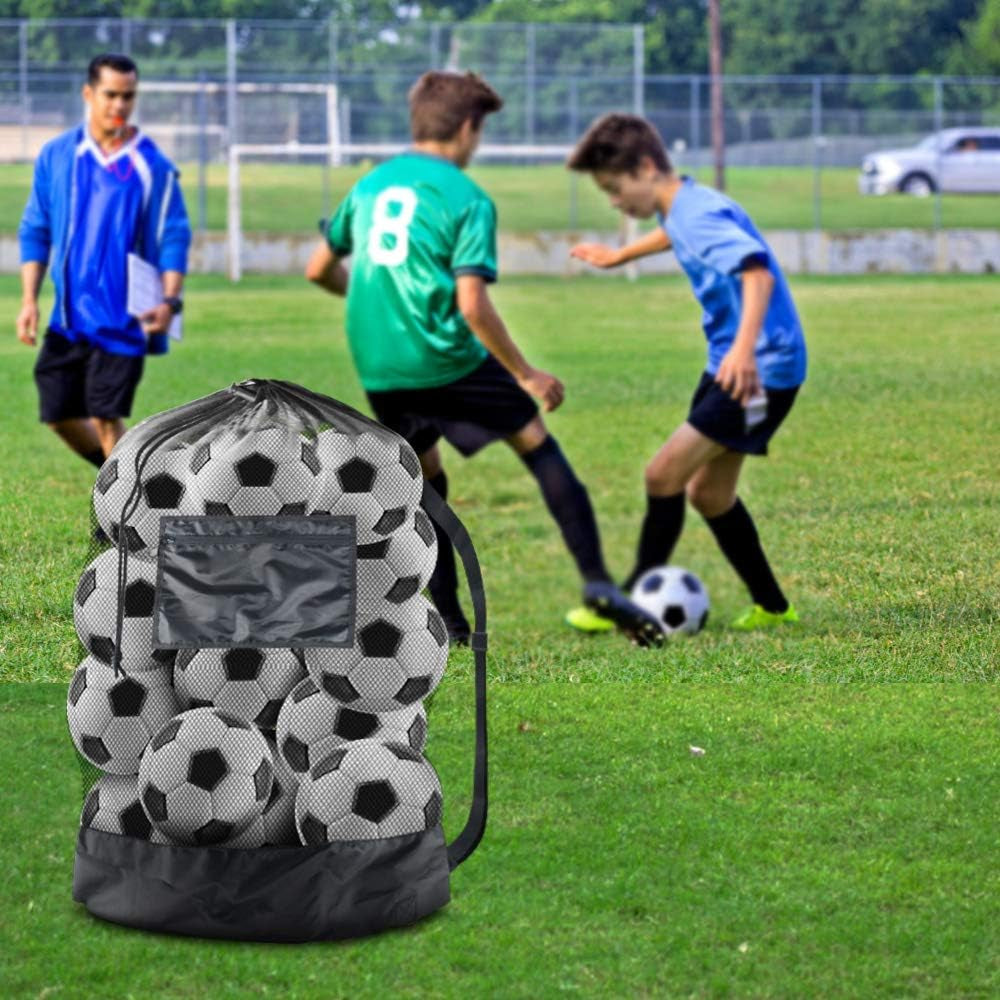 Extra Large Sports Ball Bag Mesh Socce Ball Bag Heavy Duty Drawstring Bags Team Work for Holding Basketball, Volleyball, Baseball, Swimming Gear with Shoulder Strap - Digital Haven