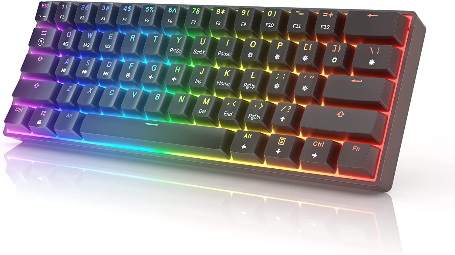 GK61 Mechanical Gaming Keyboard - 61 Keys Multi Color RGB Illuminated LED Backlit Wired Programmable for Pc/Mac Gamer (Gateron Optical Brown, White) - Digital Haven
