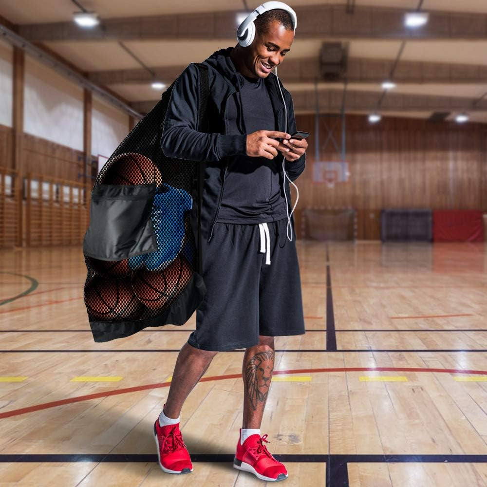 Extra Large Sports Ball Bag Mesh Socce Ball Bag Heavy Duty Drawstring Bags Team Work for Holding Basketball, Volleyball, Baseball, Swimming Gear with Shoulder Strap - Digital Haven