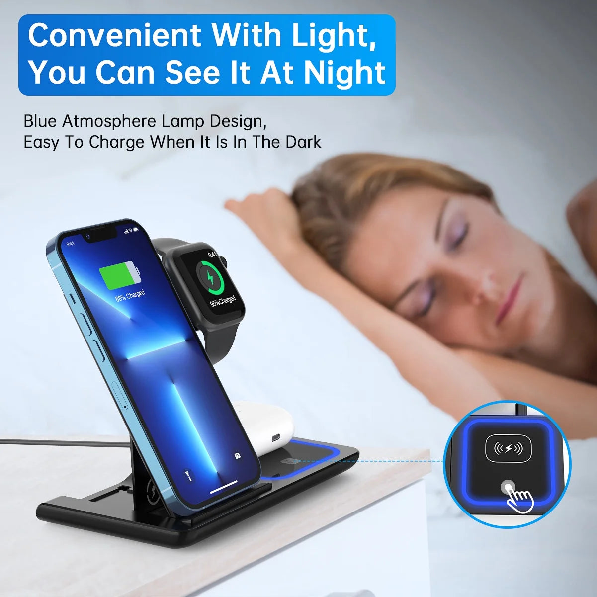 3 in 1 Wireless Charger, 18W Fast Charger Pad Stand Charging Station Dock for Iwatch Series SE 8/7/6/5/4/3 Airpods Pro/3/2 for Iphone 15/14/13/12 /11/Pro Max/12 Pro /XR (With QC3.0 Adapter) - Digital Haven