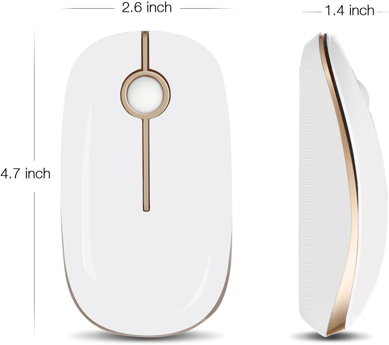 Wireless Mouse, 2.4G Slim Portable Computer Mice with Nano Receiver for Notebook, PC, Laptop, Computer (White and Gold) - Digital Haven