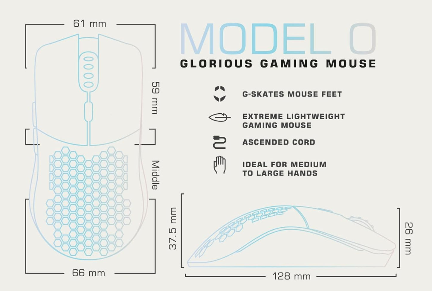 Model O Wired Gaming Mouse 67G Superlight Honeycomb Design, RGB, Pixart 3360 Sensor, Omron Switches, Ambidextrous - Matte White - Digital Haven