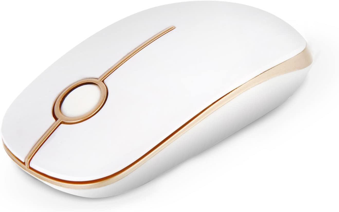 Wireless Mouse, 2.4G Slim Portable Computer Mice with Nano Receiver for Notebook, PC, Laptop, Computer (White and Gold) - Digital Haven