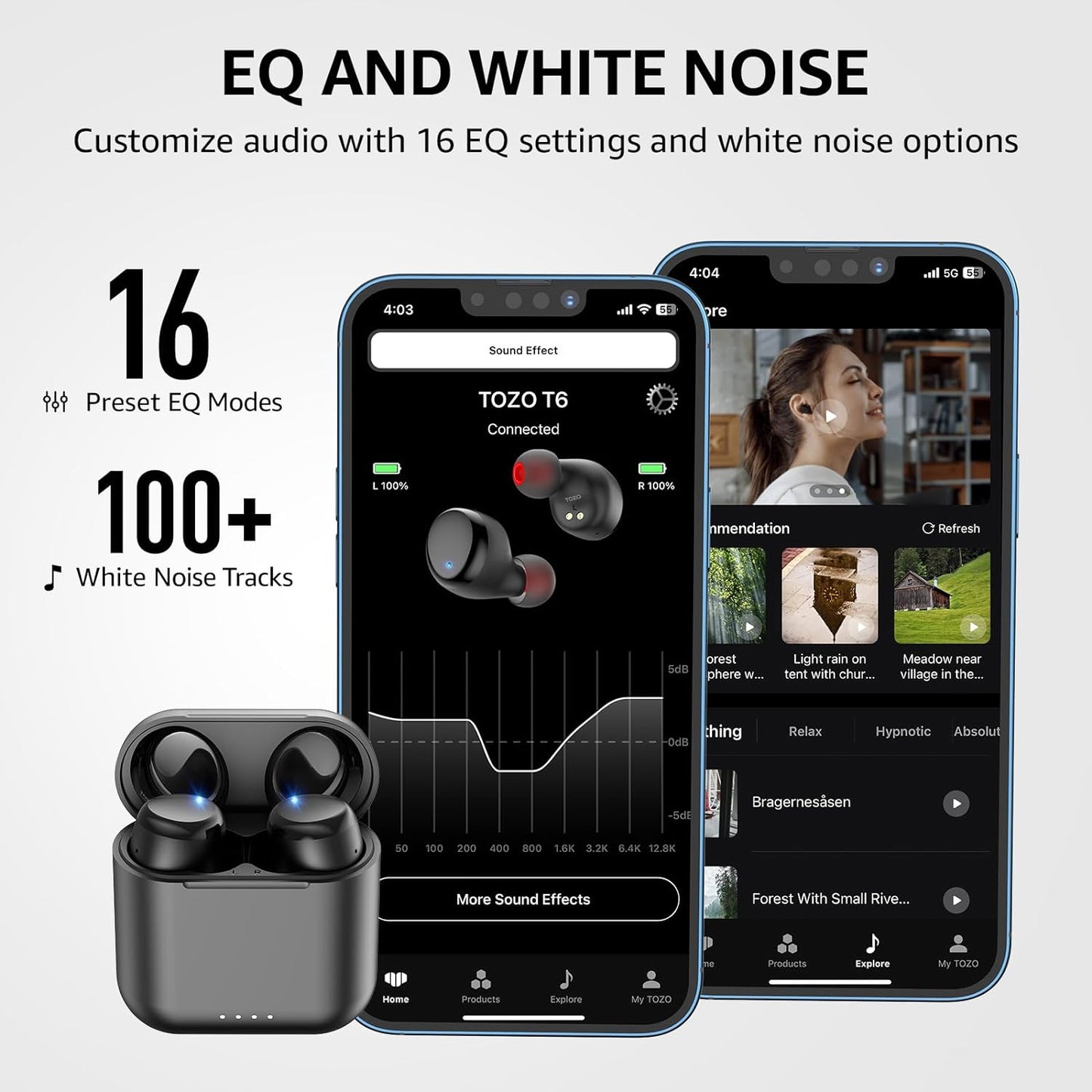 TOZO T6 (Ergonomic Edition) Wireless Earbuds Bluetooth 5.3 Headphones, APP EQ Customisable, 50Hrs Playtime with Wireless Charging Case, IPX8 Waterproof, Ergonomic Design in-Ear Headset, 2024 Version - Digital Haven