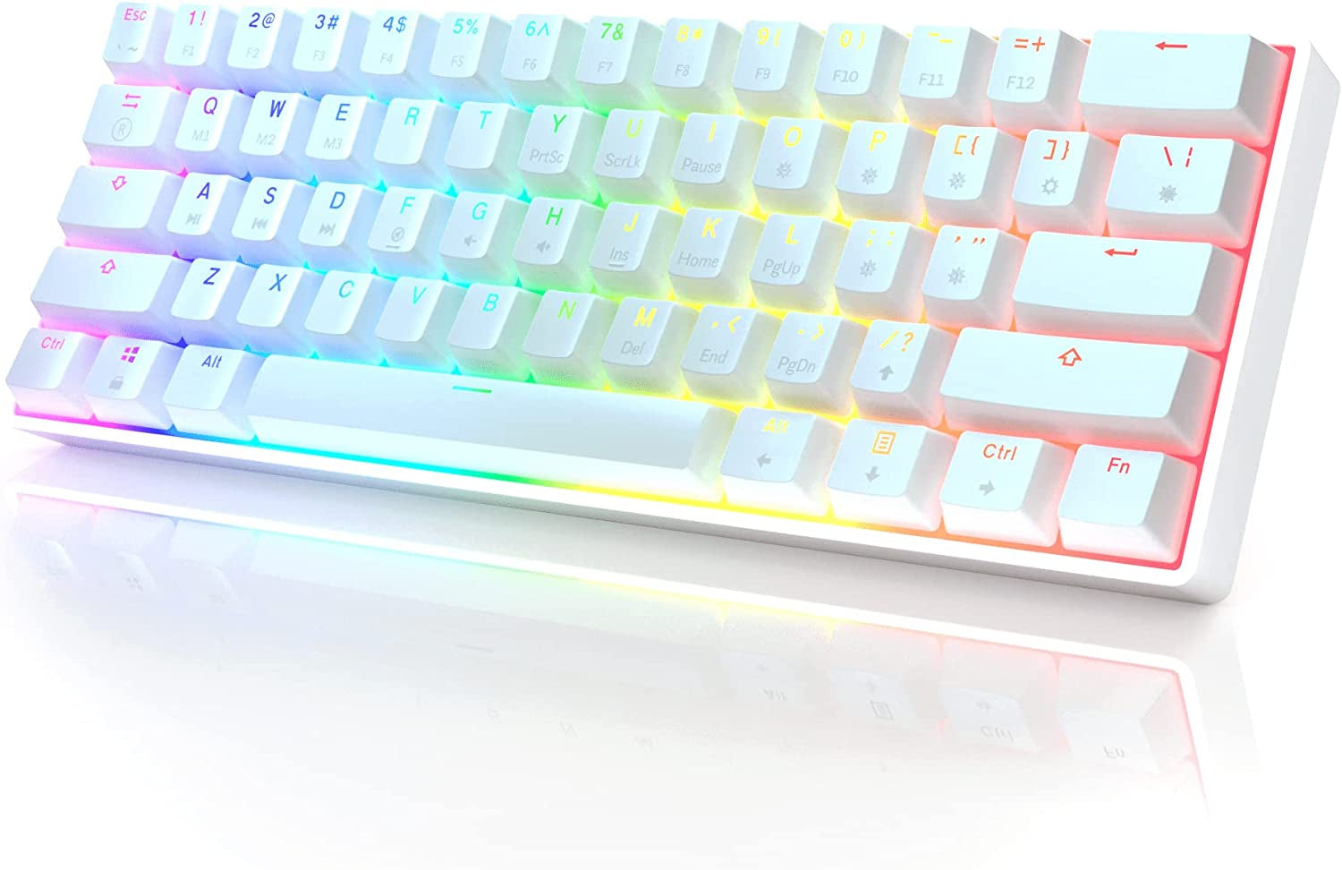 GK61 Mechanical Gaming Keyboard - 61 Keys Multi Color RGB Illuminated LED Backlit Wired Programmable for Pc/Mac Gamer (Gateron Optical Brown, White) - Digital Haven