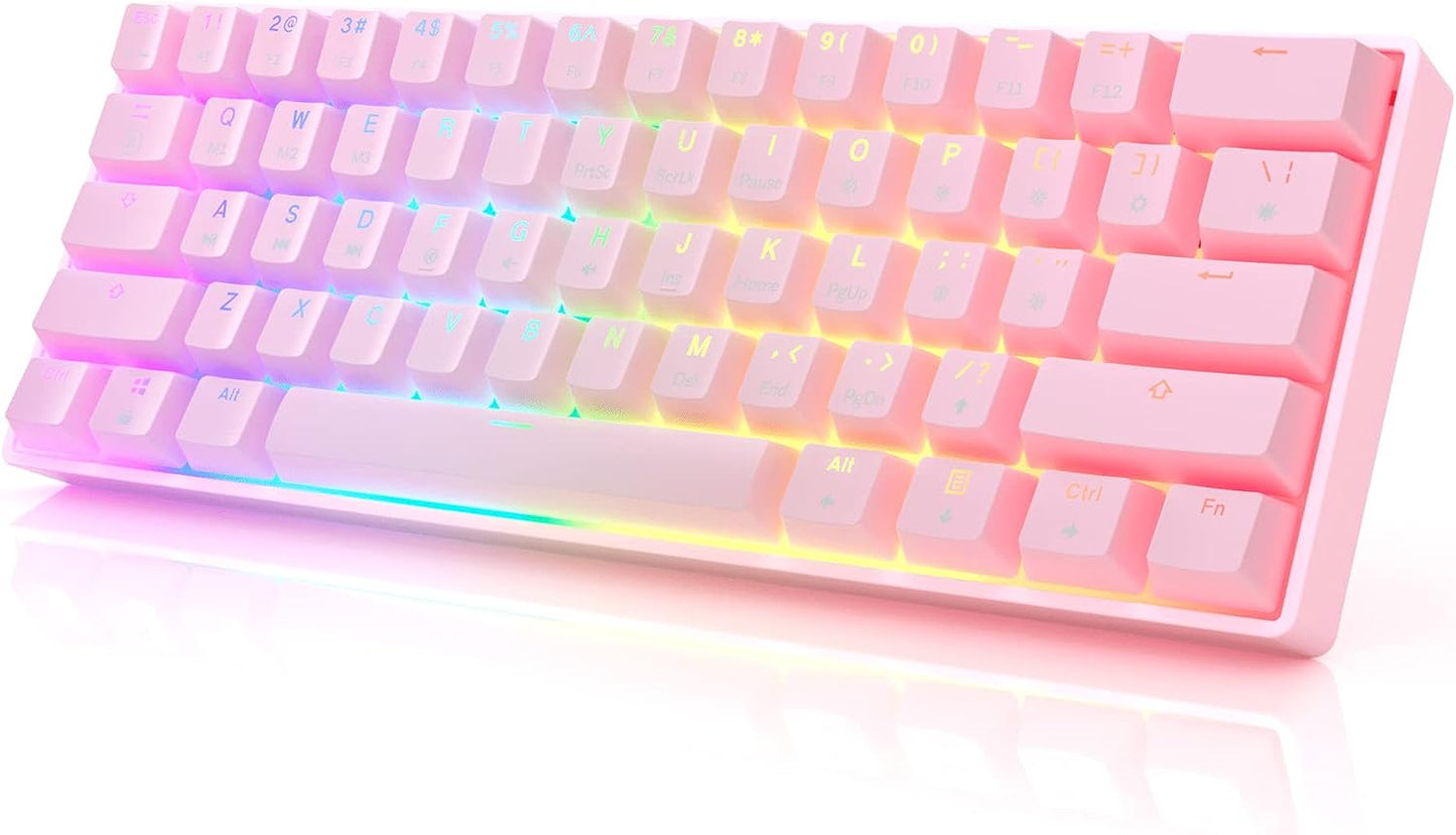 GK61 Mechanical Gaming Keyboard - 61 Keys Multi Color RGB Illuminated LED Backlit Wired Programmable for Pc/Mac Gamer (Gateron Optical Brown, White) - Digital Haven
