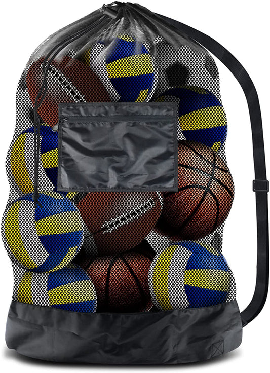 Extra Large Sports Ball Bag Mesh Socce Ball Bag Heavy Duty Drawstring Bags Team Work for Holding Basketball, Volleyball, Baseball, Swimming Gear with Shoulder Strap
