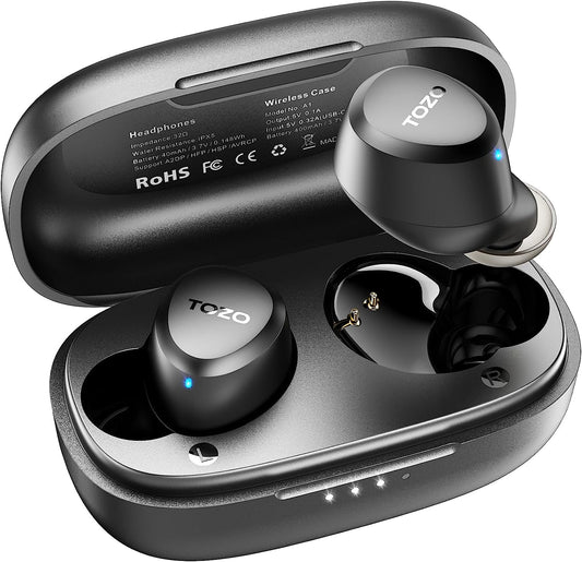 A1 Mini Wireless Earbuds Bluetooth 5.3 in Ear Light-Weight Headphones Built-In Microphone, IPX5 Waterproof, Immersive Premium Sound Long Distance Connection Headset with Charging Case, Black