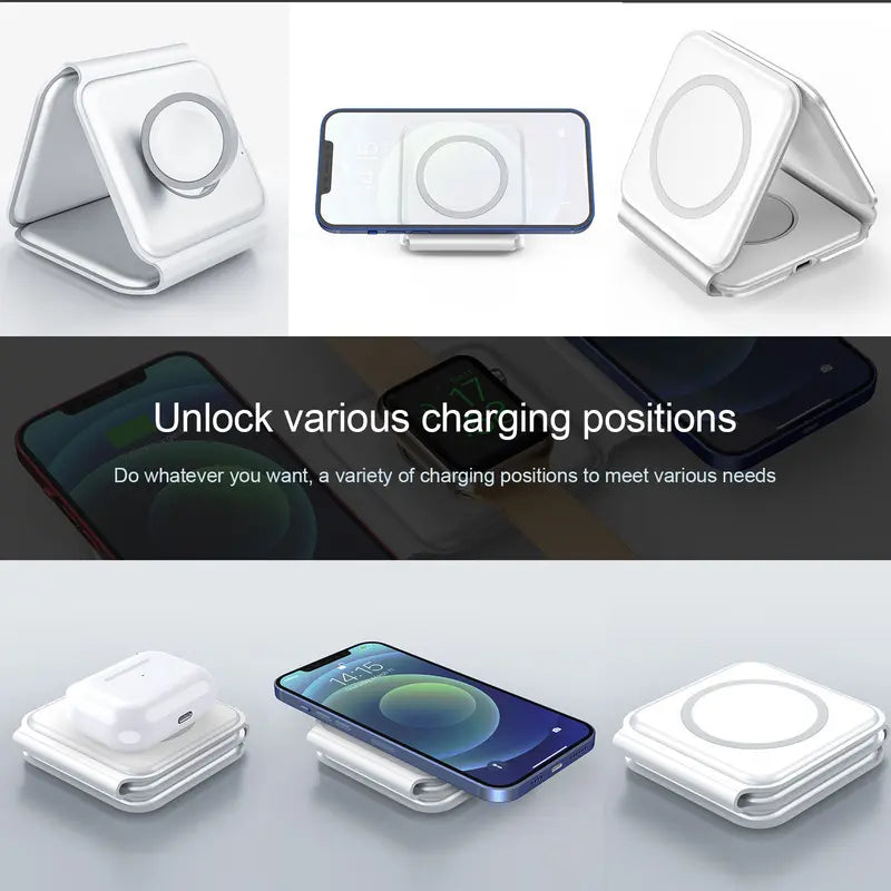 OMG! Nano 3 in 1 Wireless Charger for Iphone,Magnetic Foldable 3 in 1 Charging Station,Travel Charger for Multiple Devices for Iphone 15/14/13/12 Series,Airpods Pro,Iwatch Smartphone Electronic Pad Cellphone