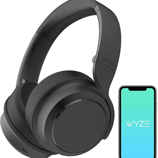 Wyze Headphones — #1 Over-Ear Headphones on Tiktok, 40Db Active Noise Cancelling Bluetooth Earphones, Transparency Mode, Great Bass, Custom EQ in App, Microphone, Foldable, Lightweight, Alexa Built-In, W/ Aux Cord, Android Ios Audio Black Sweat Resistant