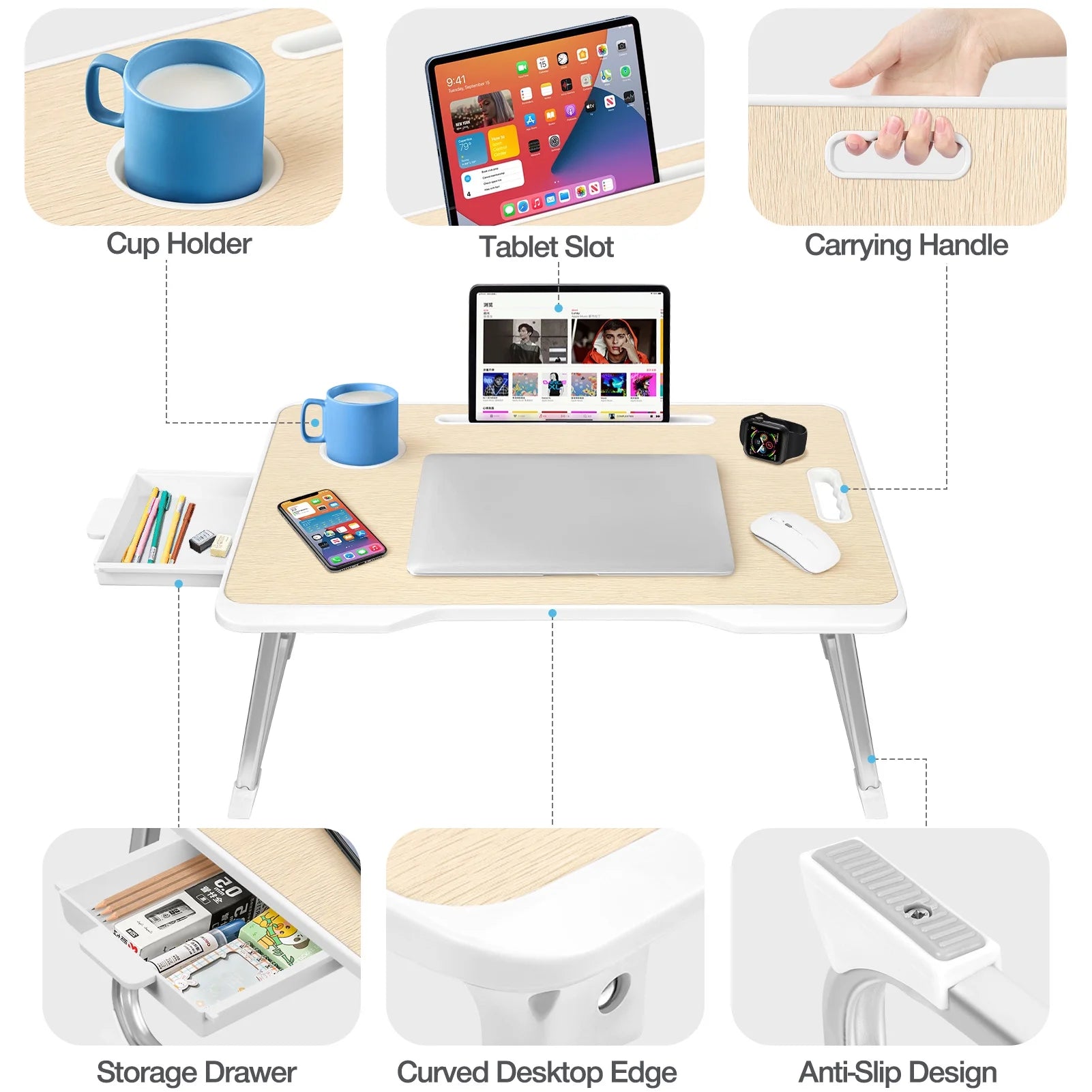 Large Lap Desk for Bed | Laptop Table, Portable Desk, Bed Laptop Desk, Bed Table for Laptop | Floor Table, Floor Desk for Adults (Teak) School Supplies