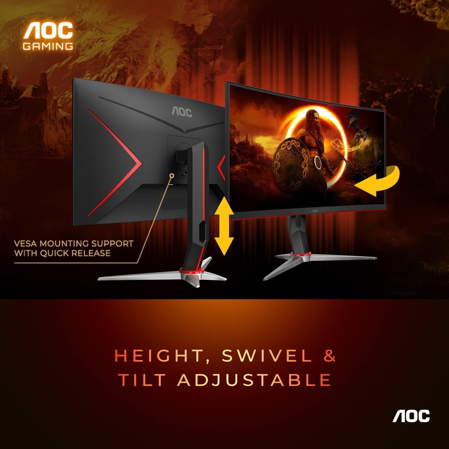 AOC GAMING CQ27G3S Frameless Curved Gaming Monitor, QHD 2K 2560x1440, 1000R VA, 165Hz 1ms, FreeSync Premium ,Black - Digital Haven