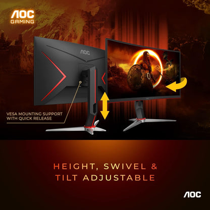 AOC GAMING CQ27G3S Frameless Curved Gaming Monitor, QHD 2K 2560x1440, 1000R VA, 165Hz 1ms, FreeSync Premium ,Black - Digital Haven