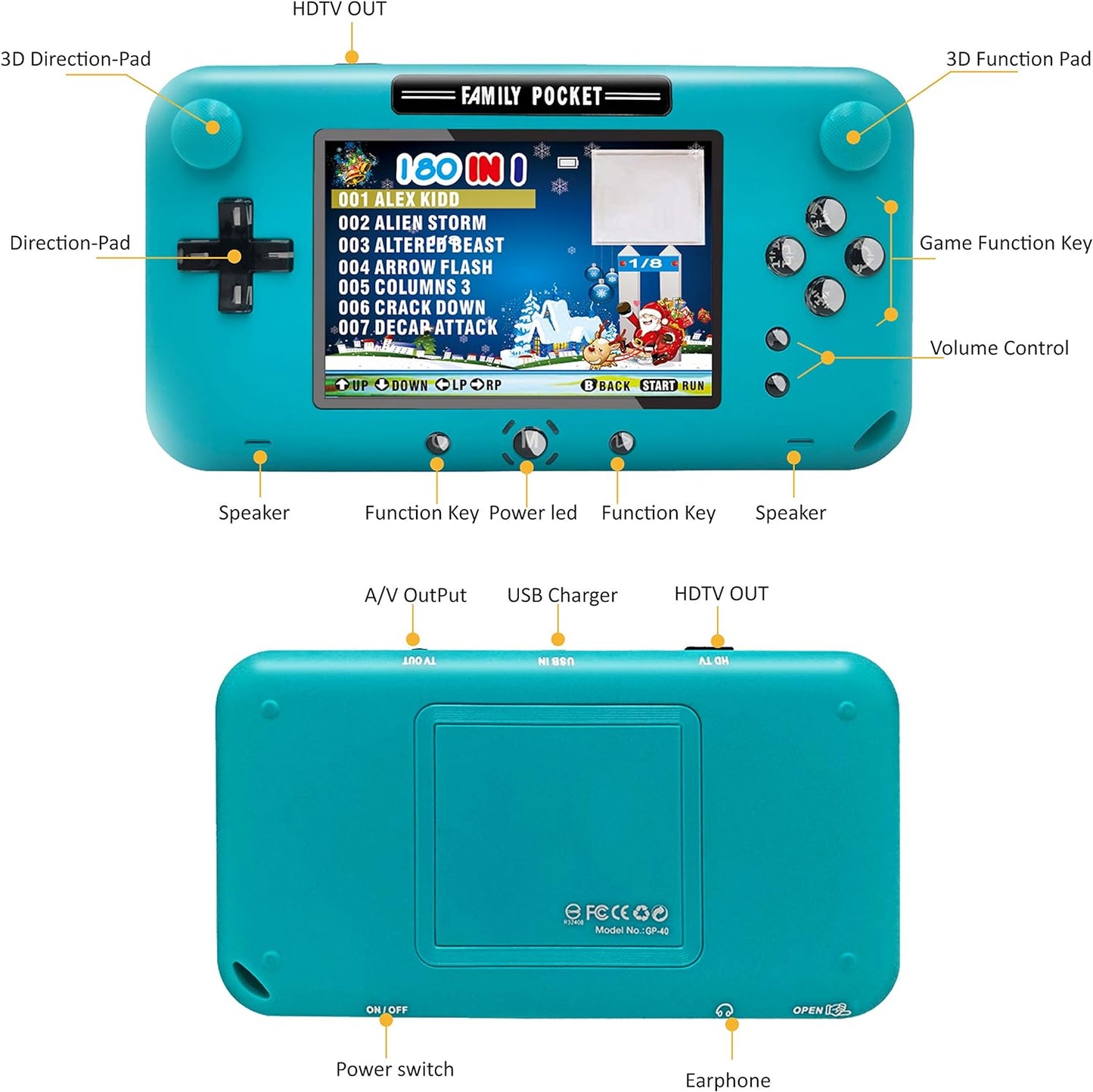 Handheld Game Console 4 Inch HD Screen Portable Video Game Console with 2222 Classic Games Retro Game Player Support 2 Players &TV Output, Xmas Gift for Kids Adult (Blue)