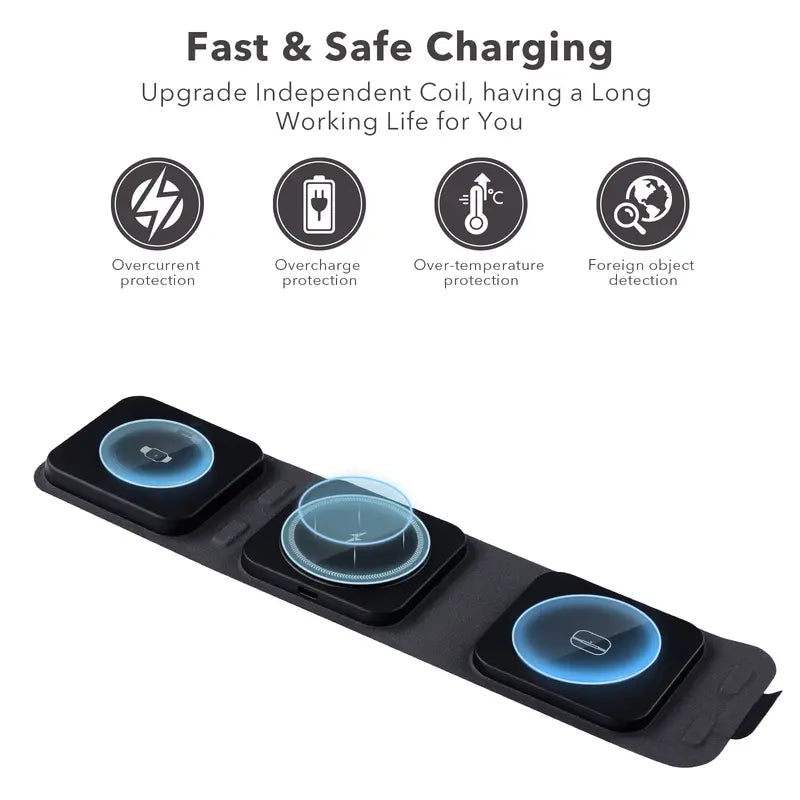 3 in 1 Foldable Wireless Charging Station for Apple Products,Fast Wireless Charger Travel Device with Adapter 20W&Light for Iphone 15/14/13/12/11 Pro Max/X/Xs/Xr 8,Iwatch Ultra/8/7/6/Se/5/4/3/2,Airpods 3/2/Pro,Samsung Phone.(Included Travel Case) (Gray)