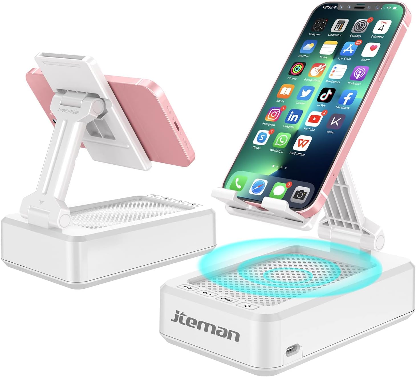 Cell Phone Stand with Wireless Bluetooth Speaker and Anti-Slip Base HD Surround Sound Perfect for Home and Outdoors with Bluetooth Speaker for Desk Compatible with Iphone/Ipad/Samsung Galaxy