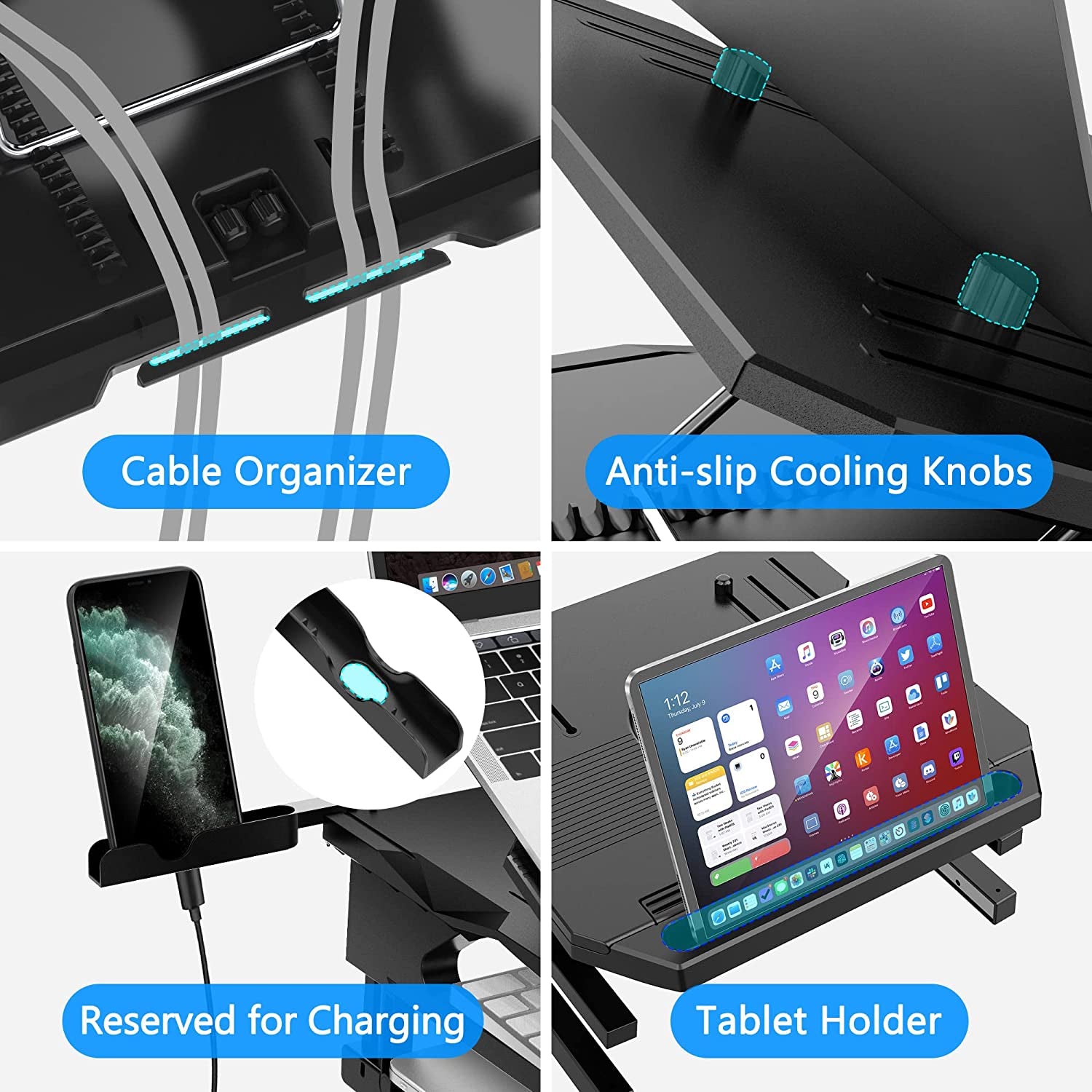 Laptop Stand, 20 Angles Two-Layer Height Adjustable Laptop Stands, Portable Laptop Riser with 360 Rotating Base Storage Space & Extra Phone Holders Compatible with 10''-17'' Laptops Black