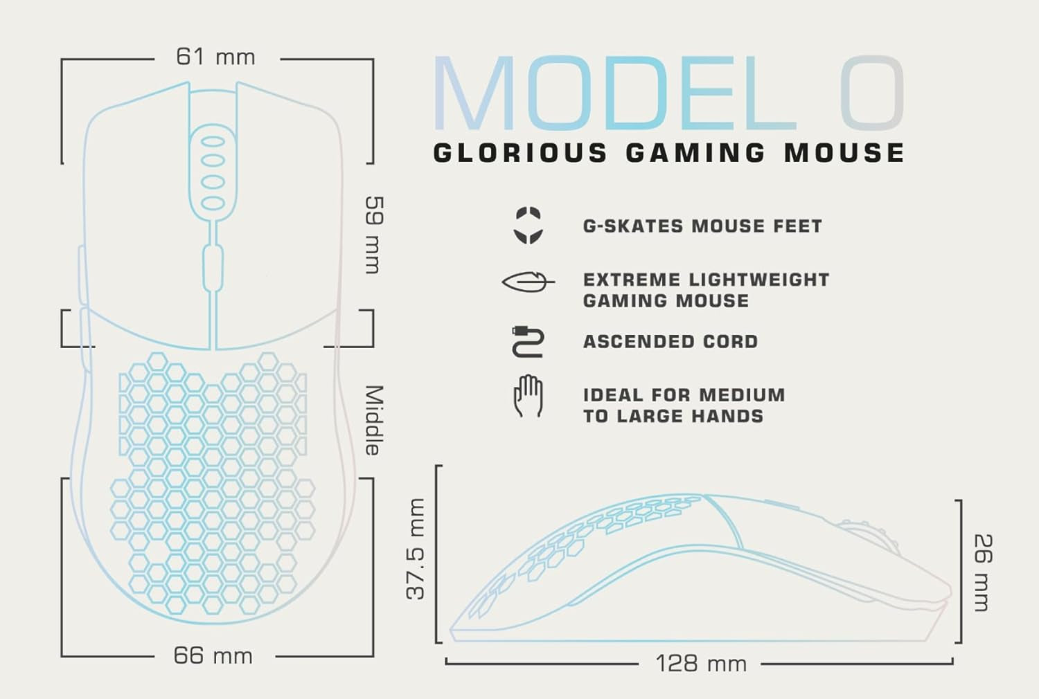 Model O Wired Gaming Mouse 67G Superlight Honeycomb Design, RGB, Pixart 3360 Sensor, Omron Switches, Ambidextrous - Matte White - Digital Haven