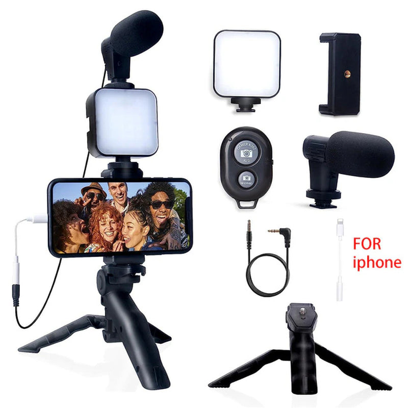Smartphone Vlogging Kit for Iphone Android with Tripod Mini Microphone Starter Vlog Kit for Tiktok Live Stream Video Youtube