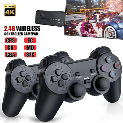 "Wireless Retro Video Game Console with 10888 Games, 4K Resolution, 64GB Storage, 2 Joysticks, and TV Controller"
