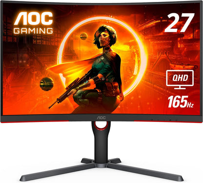 AOC GAMING CQ27G3S Frameless Curved Gaming Monitor, QHD 2K 2560x1440, 1000R VA, 165Hz 1ms, FreeSync Premium ,Black - Digital Haven