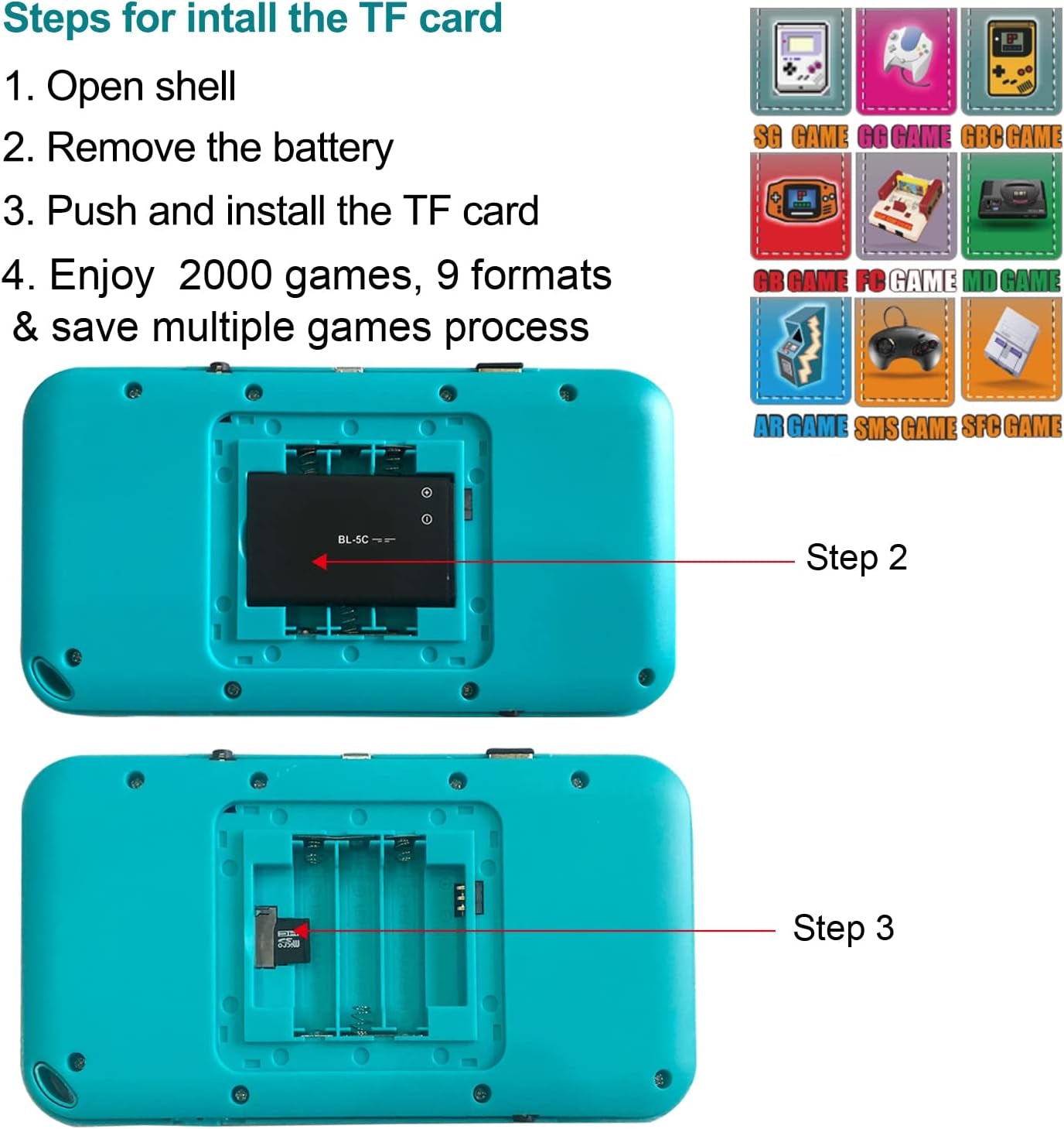 Handheld Game Console 4 Inch HD Screen Portable Video Game Console with 2222 Classic Games Retro Game Player Support 2 Players &TV Output, Xmas Gift for Kids Adult (Blue)