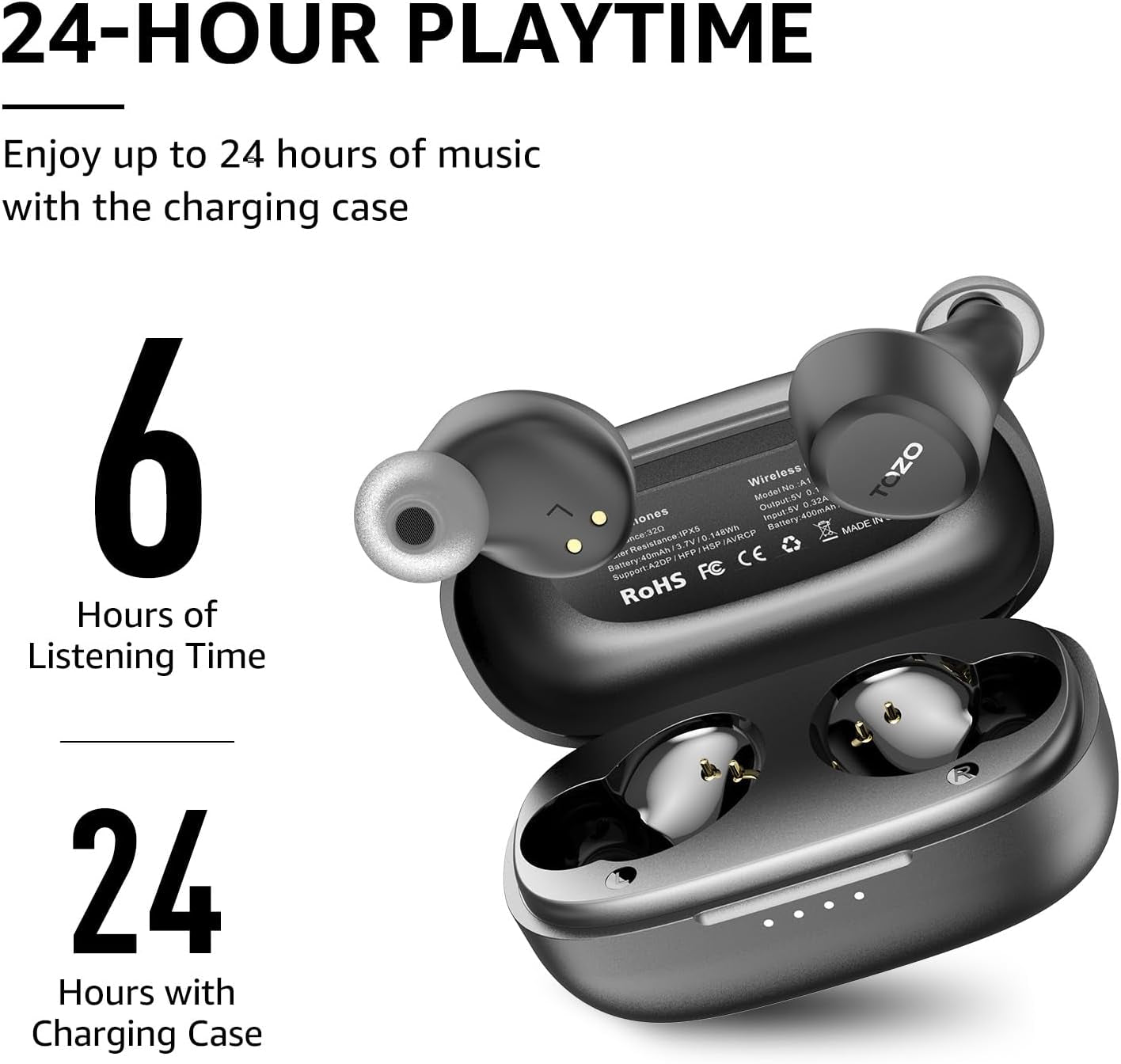 A1 Mini Wireless Earbuds Bluetooth 5.3 in Ear Light-Weight Headphones Built-In Microphone, IPX5 Waterproof, Immersive Premium Sound Long Distance Connection Headset with Charging Case, Black