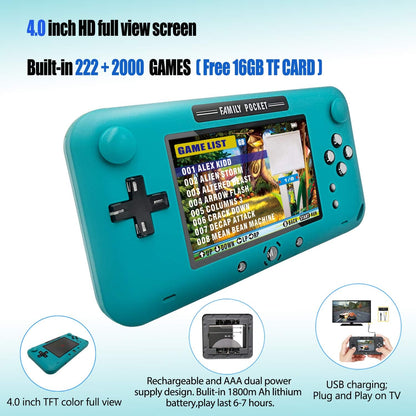 Handheld Game Console 4 Inch HD Screen Portable Video Game Console with 2222 Classic Games Retro Game Player Support 2 Players &TV Output, Xmas Gift for Kids Adult (Blue)