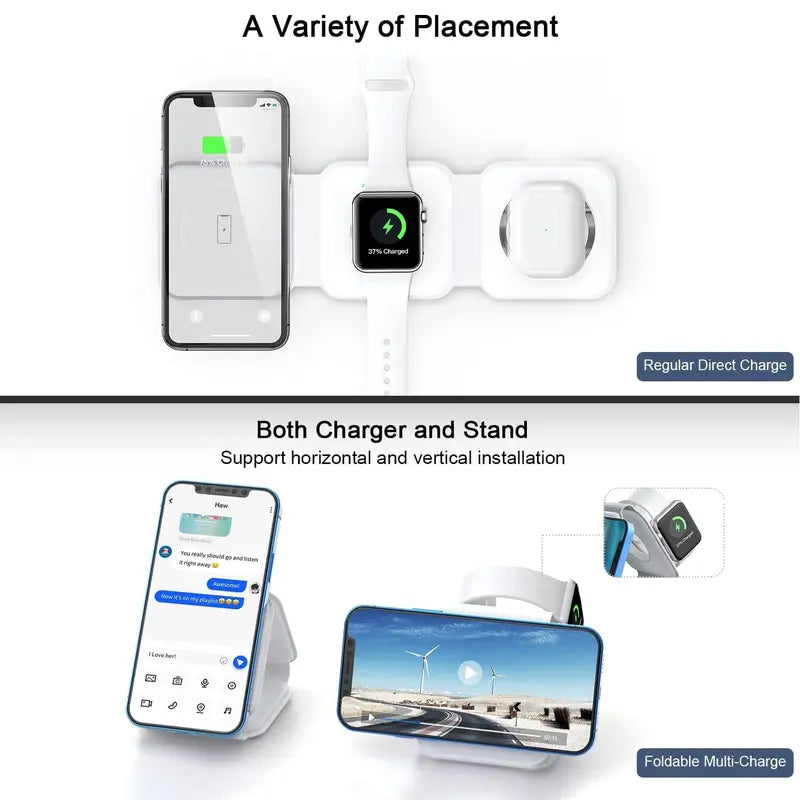 Awwpicks UCOMX Nano 3 in 1 Wireless Charger for Iphone, Not Suitable for Android, Magnetic Foldable 3 in 1 Charging Station, Travel Charger for Multple Devices for Iphone 15/14/13/12, for Airpods 3/Pro/Pro 2, for Iwatch, Christmas Gifts